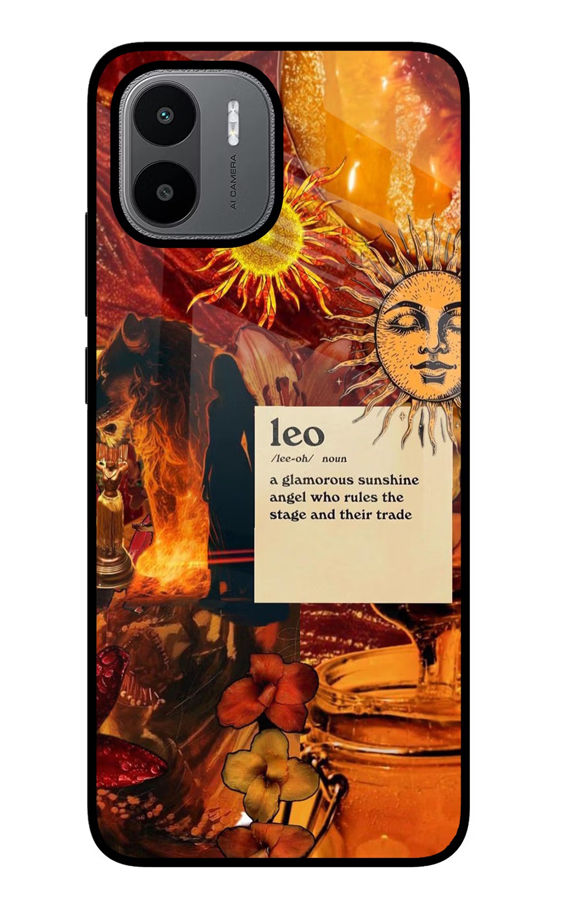 Leo Zodiac Redmi A1/A2 Glass Case Back Cover by Casekaro