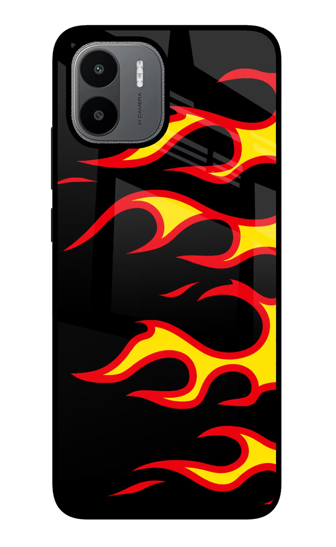 Side Sweep Flames Redmi A1/A2 Glass Case Back Cover by Casekaro