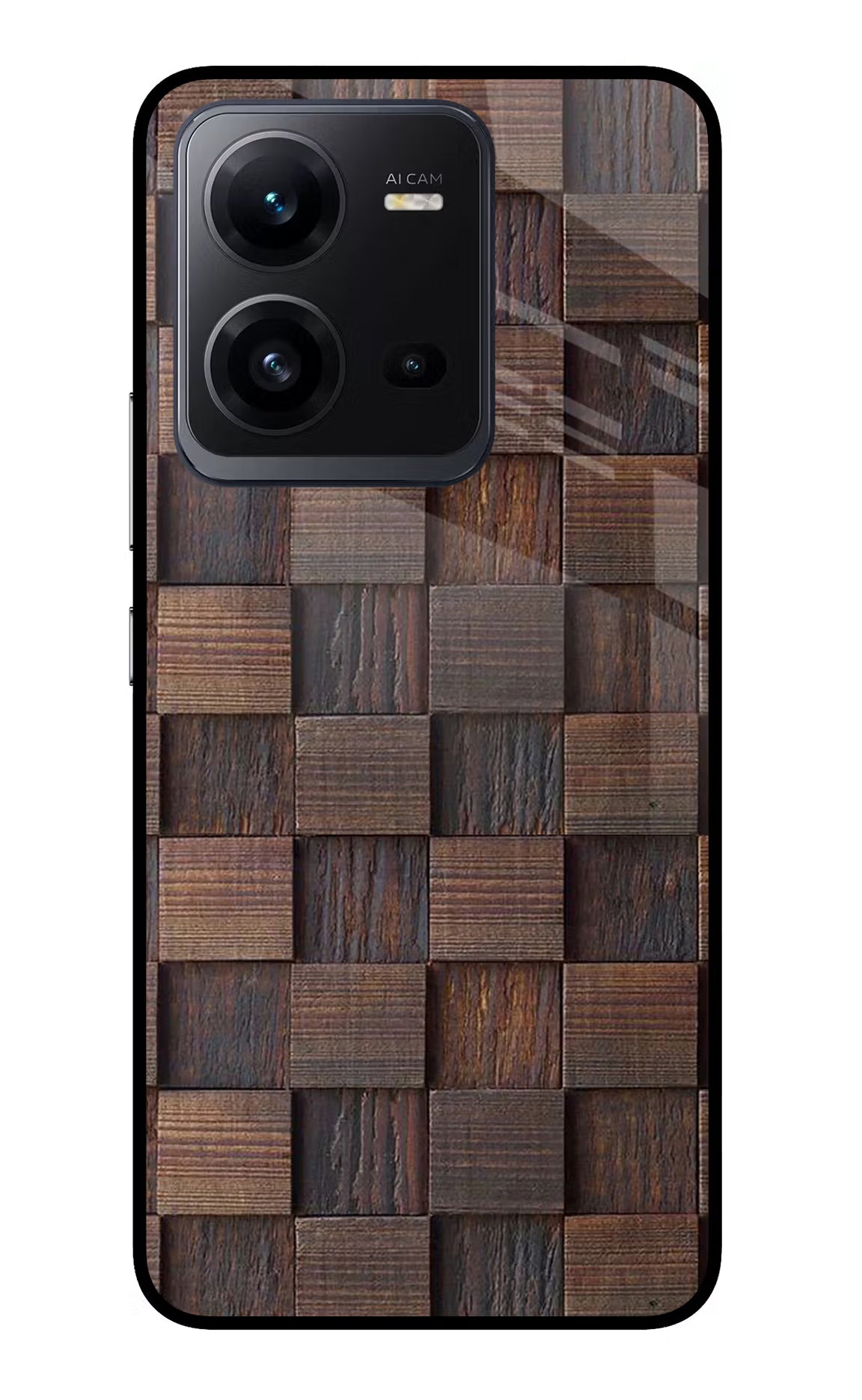 Wooden Cube Design Vivo V25 5G Glass Case Back Cover by Casekaro
