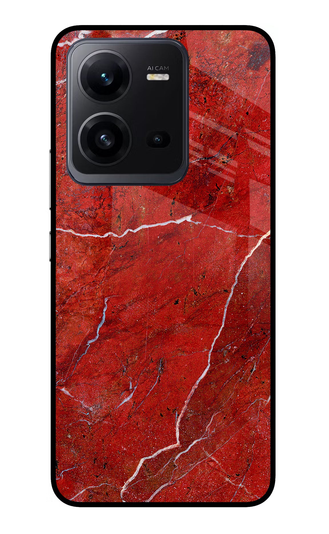Red Marble Design Vivo V25 5G Glass Case Back Cover by Casekaro