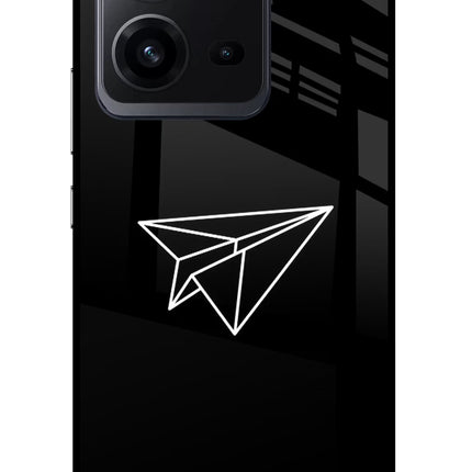 Paper Plane White Vivo V25 5G Glass Case Back Cover by Casekaro