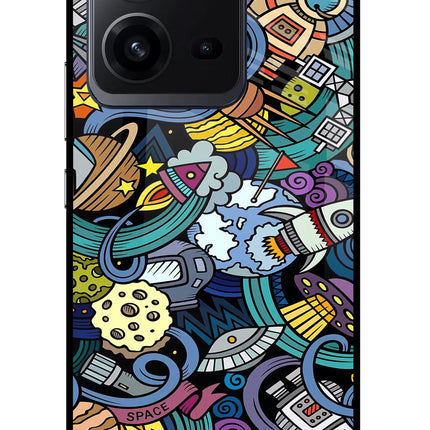 Space Abstract Vivo V25 5G Glass Case Back Cover by Casekaro
