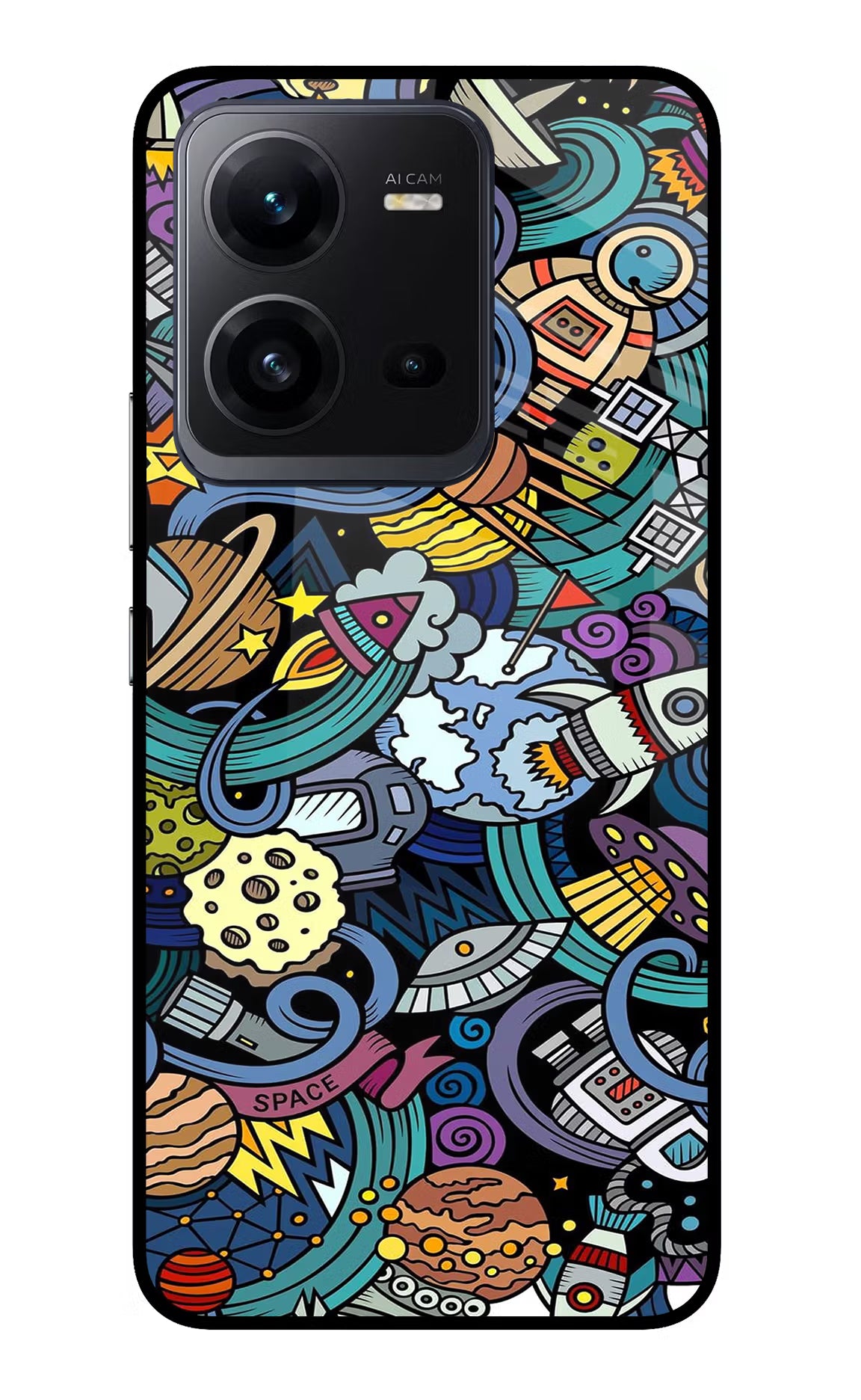 Space Abstract Vivo V25 5G Glass Case Back Cover by Casekaro