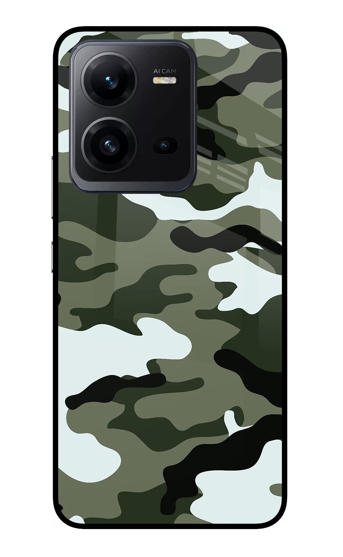 Camouflage Vivo V25 5G Glass Case Back Cover by Casekaro