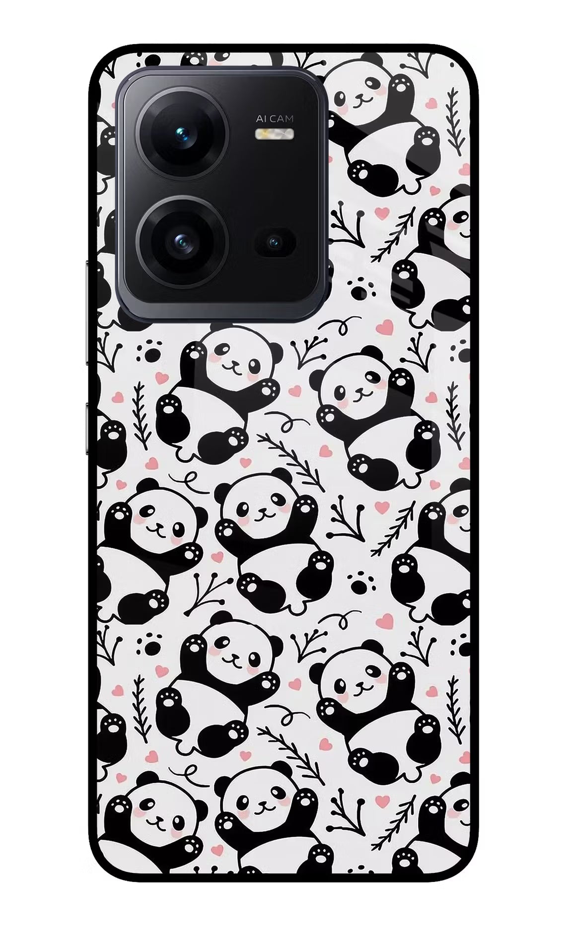 Cute Panda Vivo V25 5G Glass Case Back Cover by Casekaro