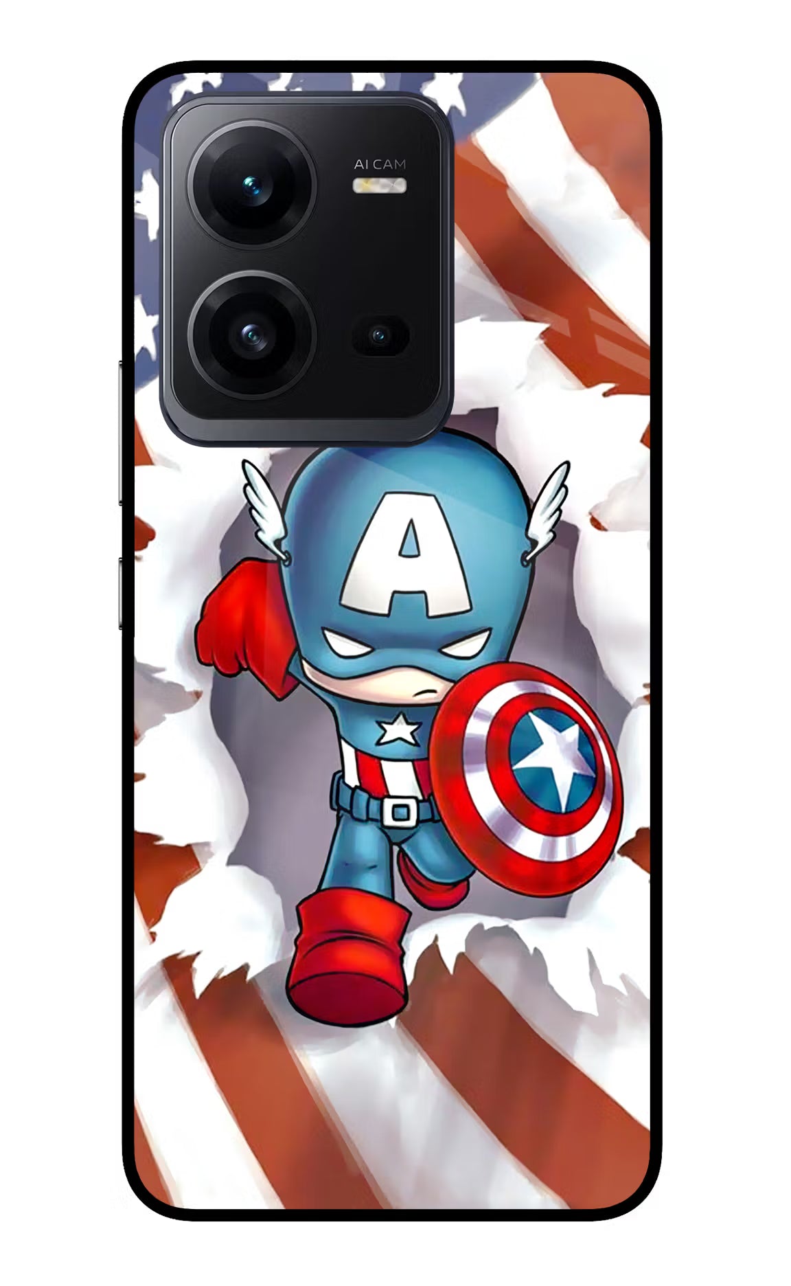 Captain America Vivo V25 5G Glass Case Back Cover by Casekaro