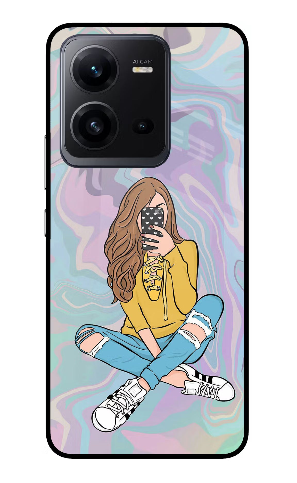 Selfie Girl Vivo V25 5G Glass Case Back Cover by Casekaro