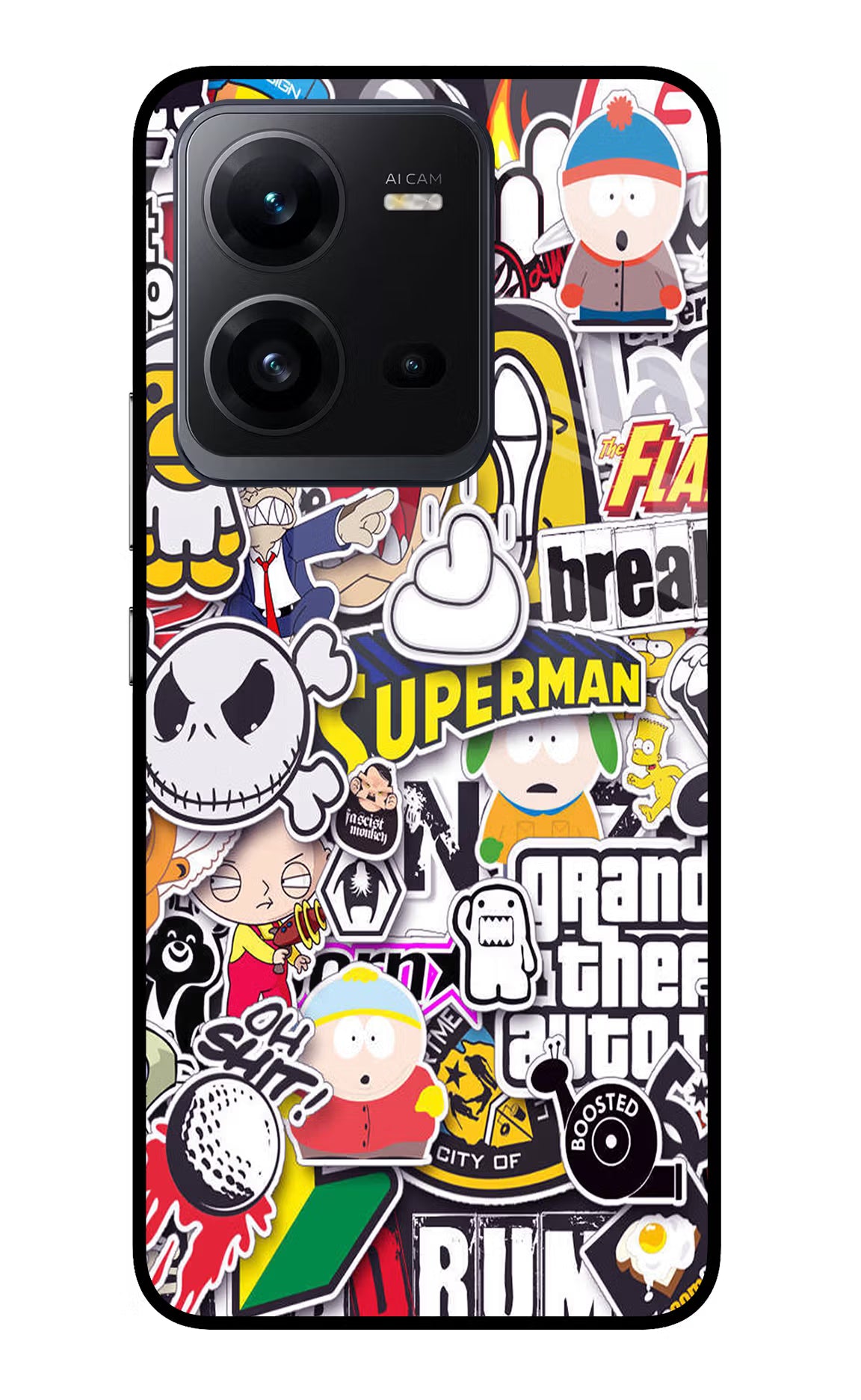 Sticker Bomb Vivo V25 5G Glass Case Back Cover by Casekaro