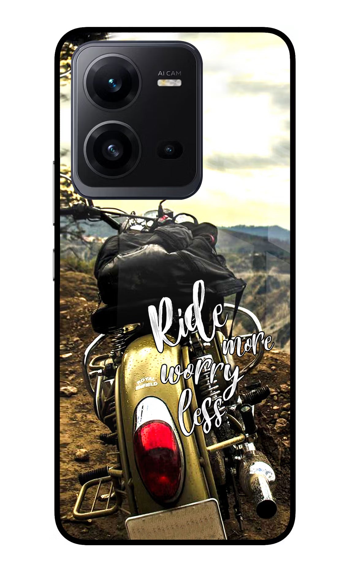 Ride More Worry Less Vivo V25 5G Glass Case Back Cover by Casekaro