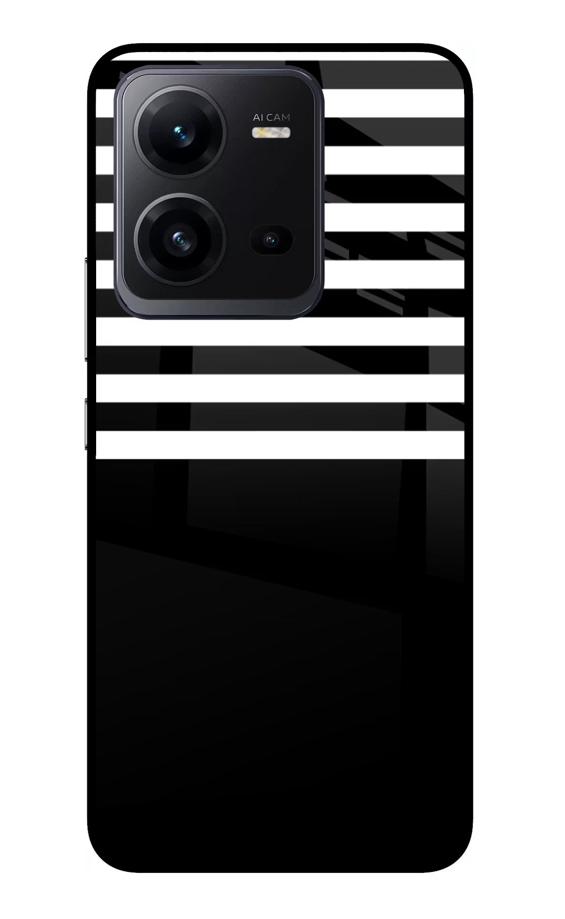 Black and White Print Vivo V25 5G Glass Case Back Cover by Casekaro