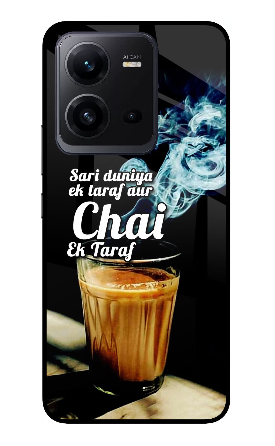Chai Ek Taraf Quote Vivo V25 5G Glass Case Back Cover by Casekaro