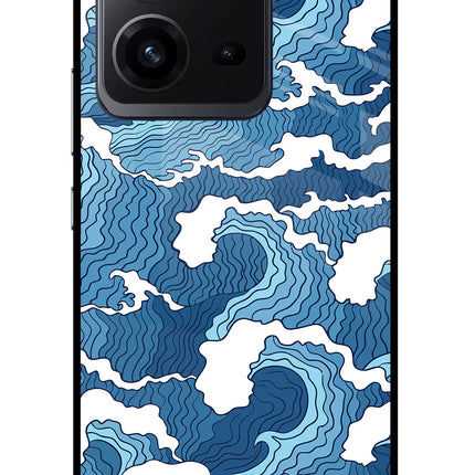 Blue Waves Vivo V25 5G Glass Case Back Cover by Casekaro