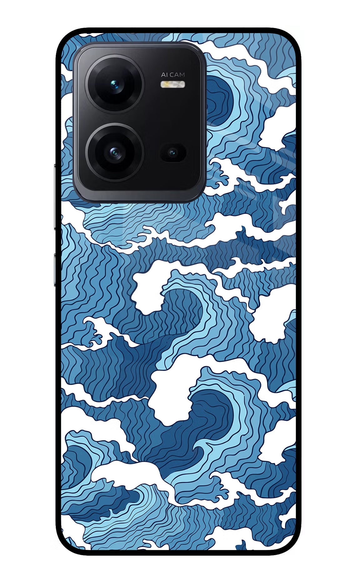 Blue Waves Vivo V25 5G Glass Case Back Cover by Casekaro