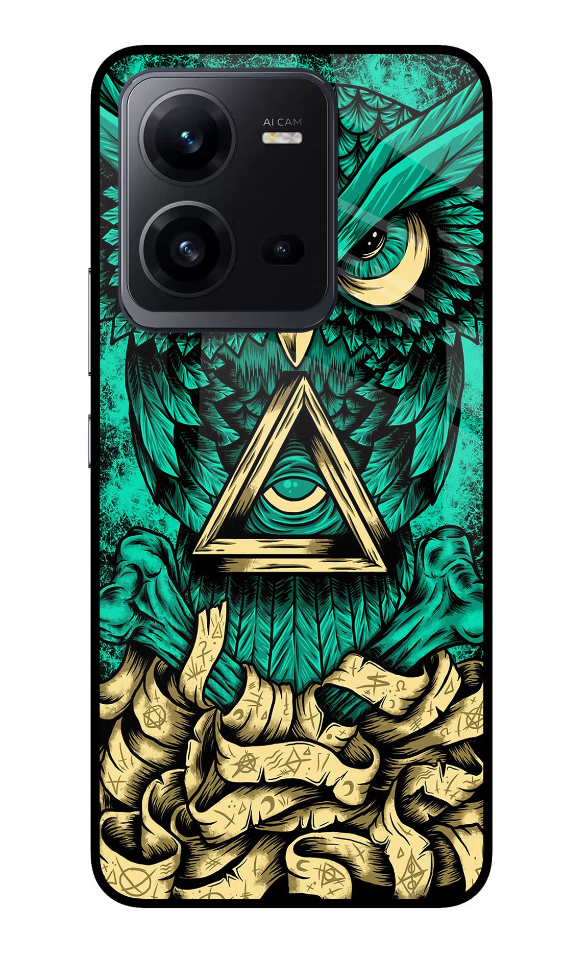 Green Owl Vivo V25 5G Glass Case Back Cover by Casekaro