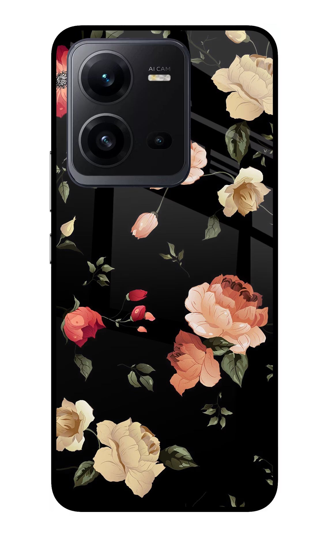 Flowers Vivo V25 5G Glass Case Back Cover by Casekaro