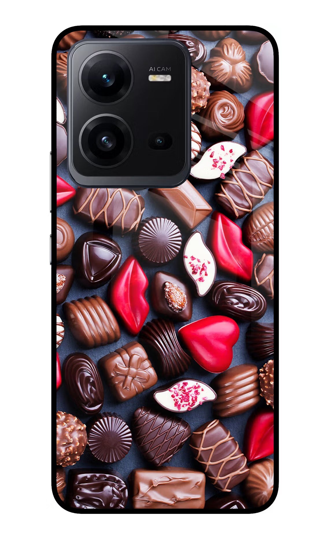 Chocolates Vivo V25 5G Glass Case Back Cover by Casekaro