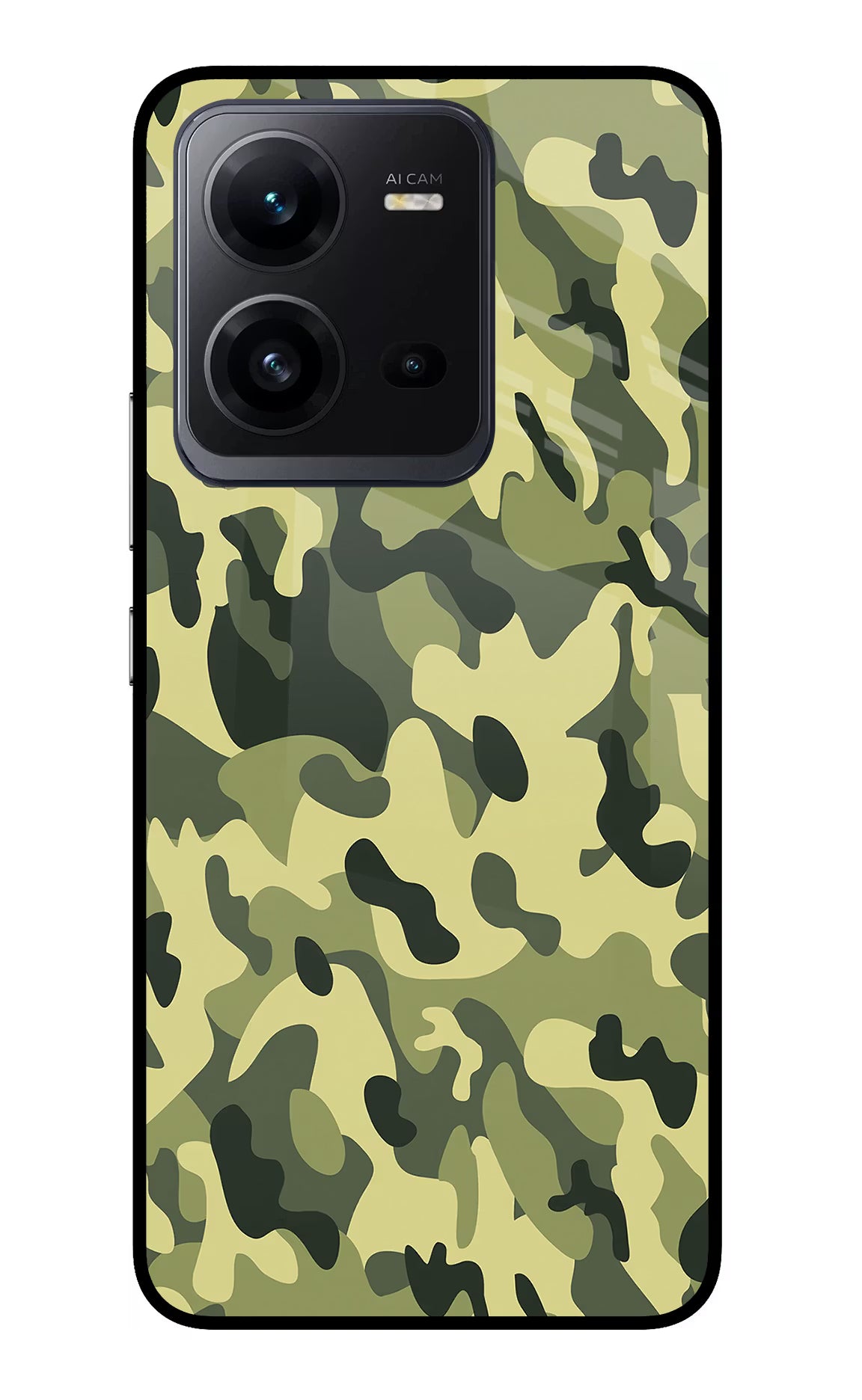Camouflage Vivo V25 5G Glass Case Back Cover by Casekaro