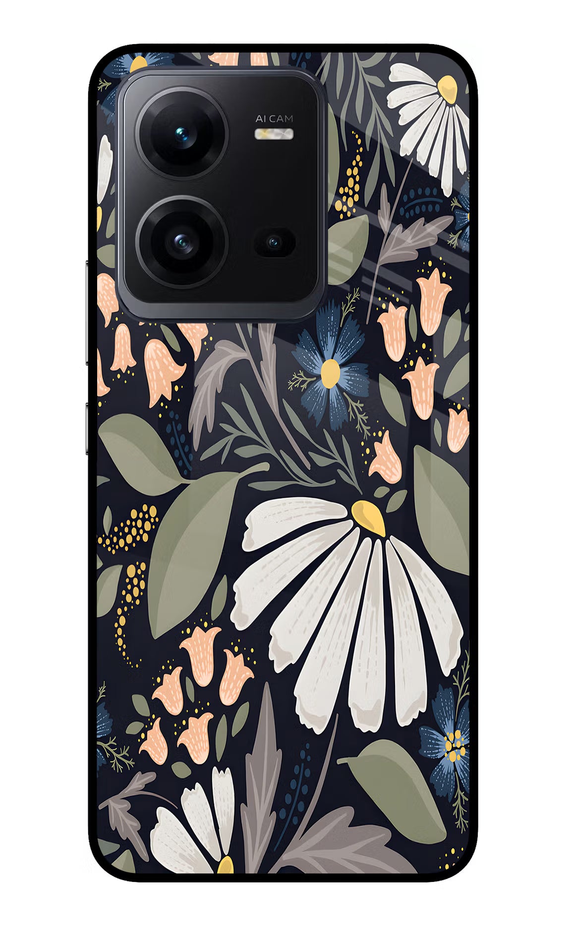 Flowers Art Vivo V25 5G Glass Case Back Cover by Casekaro