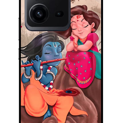 Radhe Krishna Vivo V25 5G Glass Case Back Cover by Casekaro