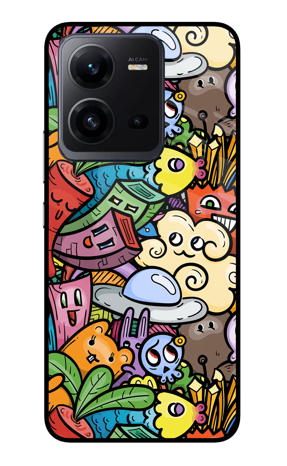 Veggie Doodle Vivo V25 5G Glass Case Back Cover by Casekaro