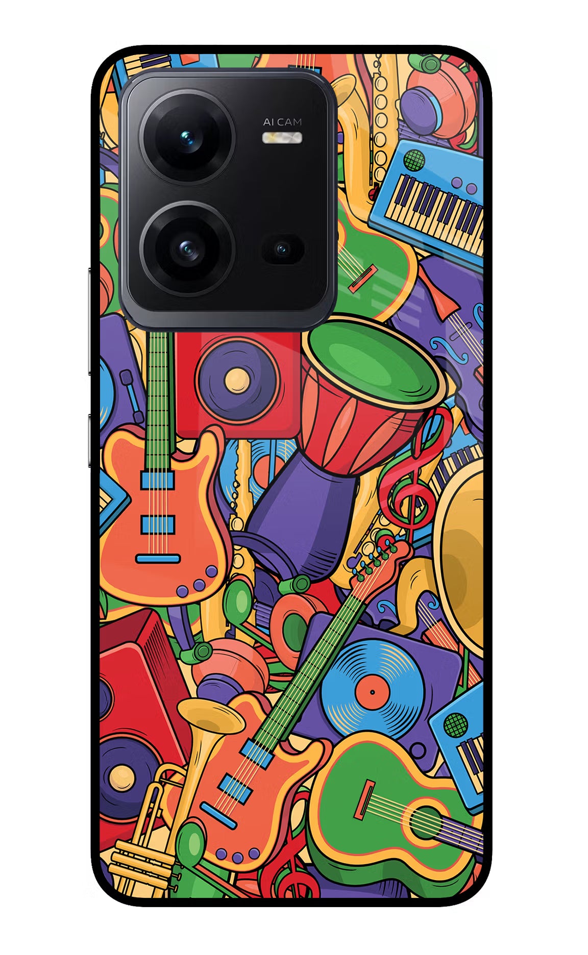 Music Instrument Doodle Vivo V25 5G Glass Case Back Cover by Casekaro