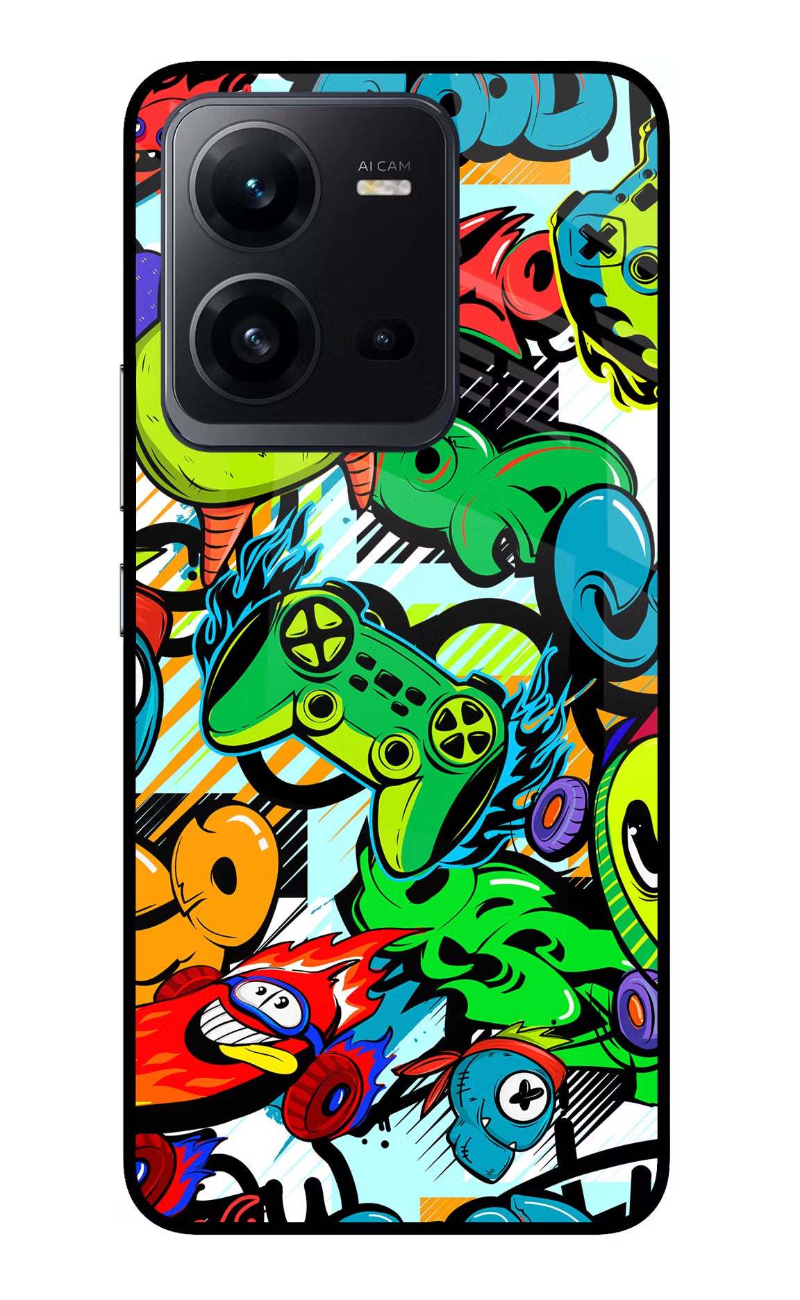Game Doodle Vivo V25 5G Glass Case Back Cover by Casekaro