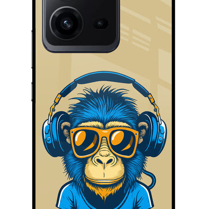 Monkey Headphone Vivo V25 5G Glass Case Back Cover by Casekaro