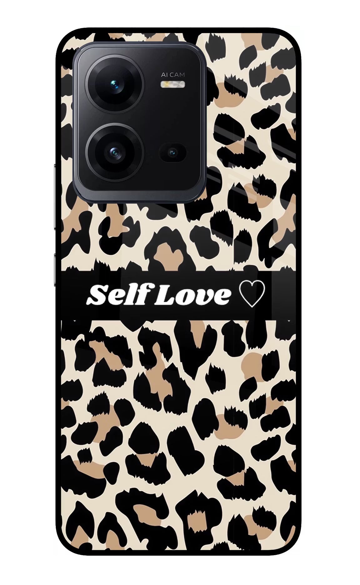 Leopard Print Self Love Vivo V25 5G Glass Case Back Cover by Casekaro