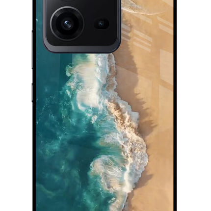 Ocean Beach Vivo V25 5G Glass Case Back Cover by Casekaro