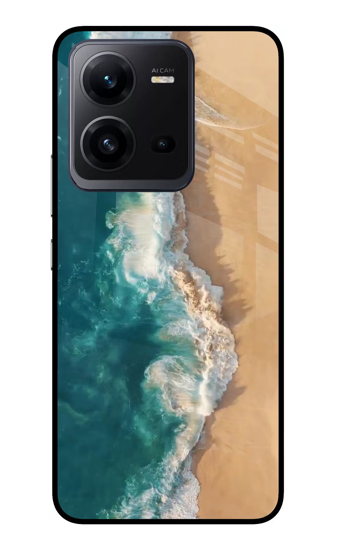 Ocean Beach Vivo V25 5G Glass Case Back Cover by Casekaro