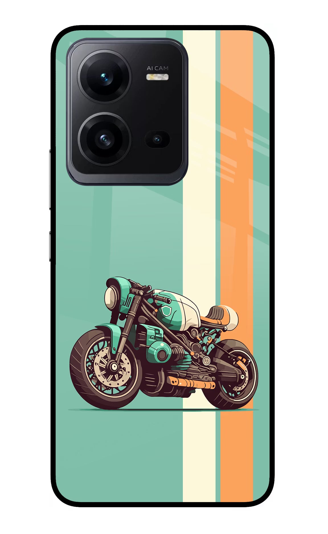 Striped Moto Drift Vivo V25 5G Glass Case Back Cover by Casekaro