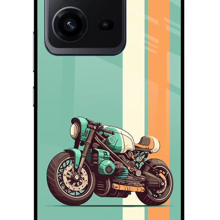 Striped Moto Drift Vivo V25 5G Glass Case