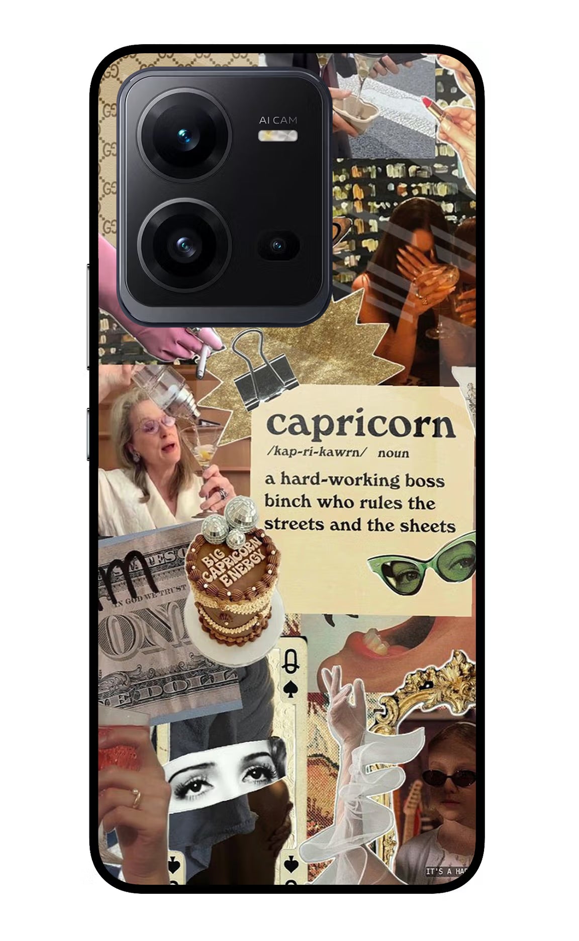Capricorn Zodiac Vivo V25 5G Glass Case Back Cover by Casekaro
