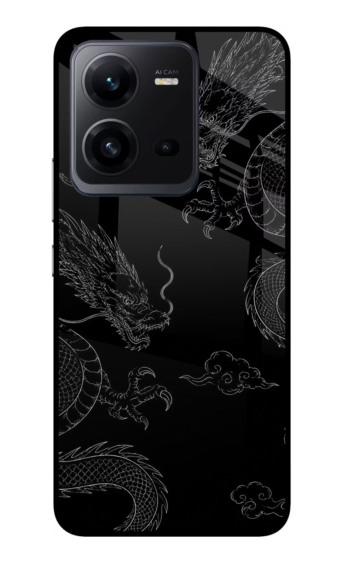Twin Dragons Vivo V25 5G Glass Case Back Cover by Casekaro
