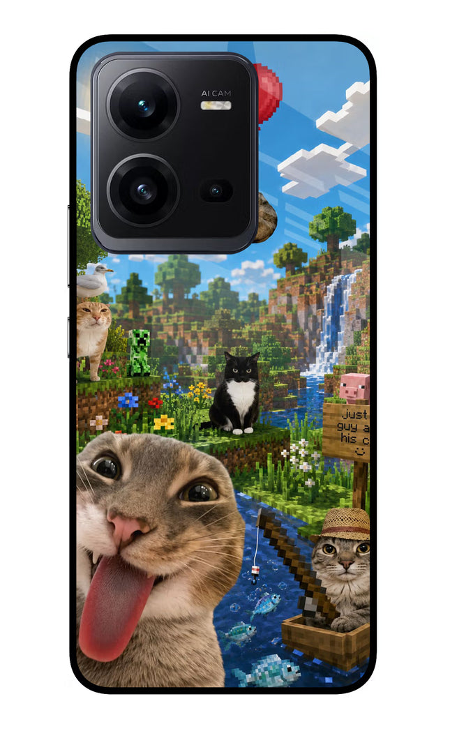 Minecraft Cat Chaos Vivo V25 5G Glass Case