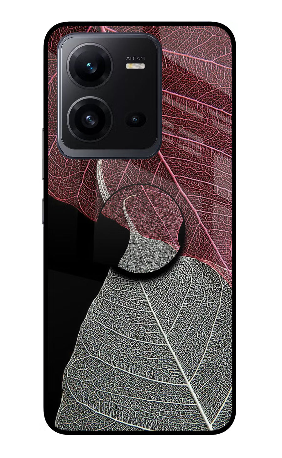 Leaf Pattern Vivo V25 5G Pop Case, Glass case