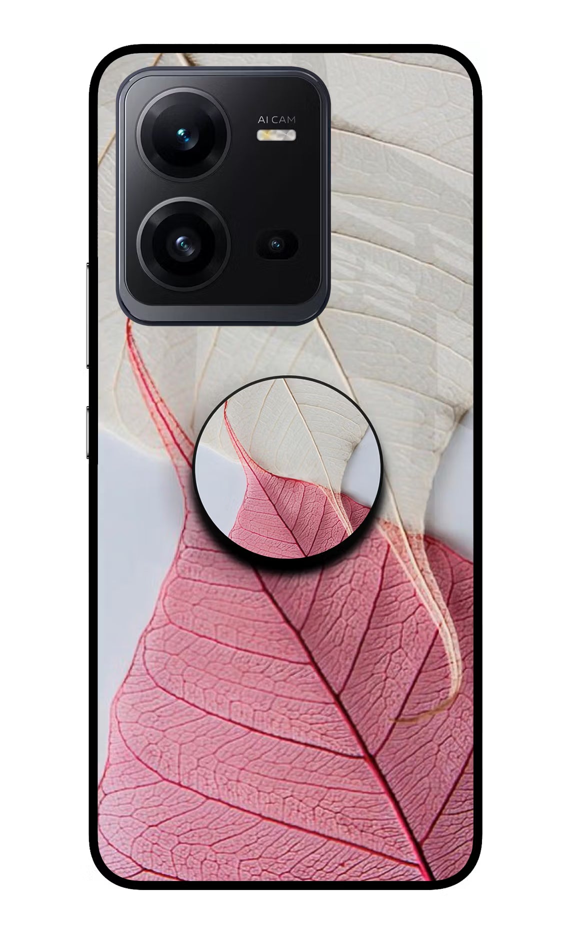 White Pink Leaf Vivo V25 5G Pop Case by Casekaro