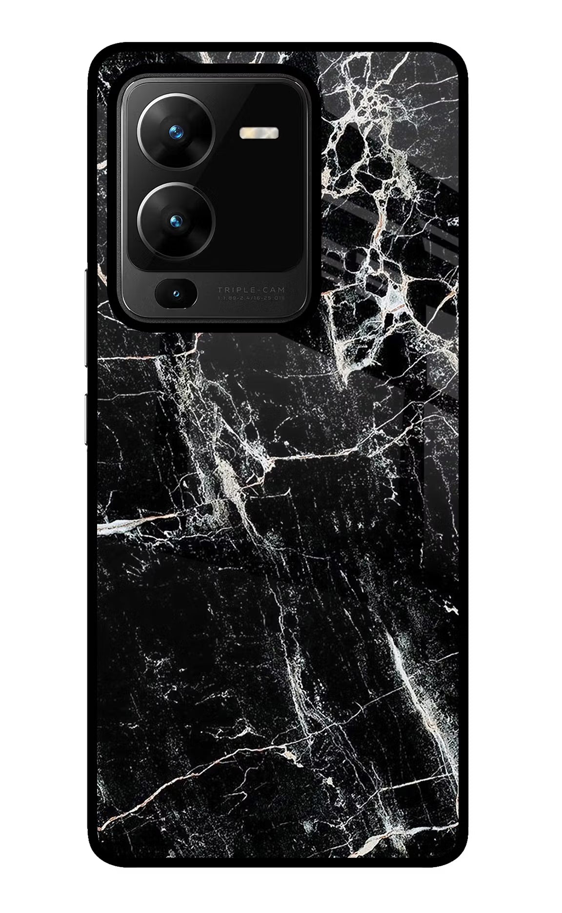 Black Marble Texture Vivo V25 Pro 5G Glass Case Back Cover by Casekaro