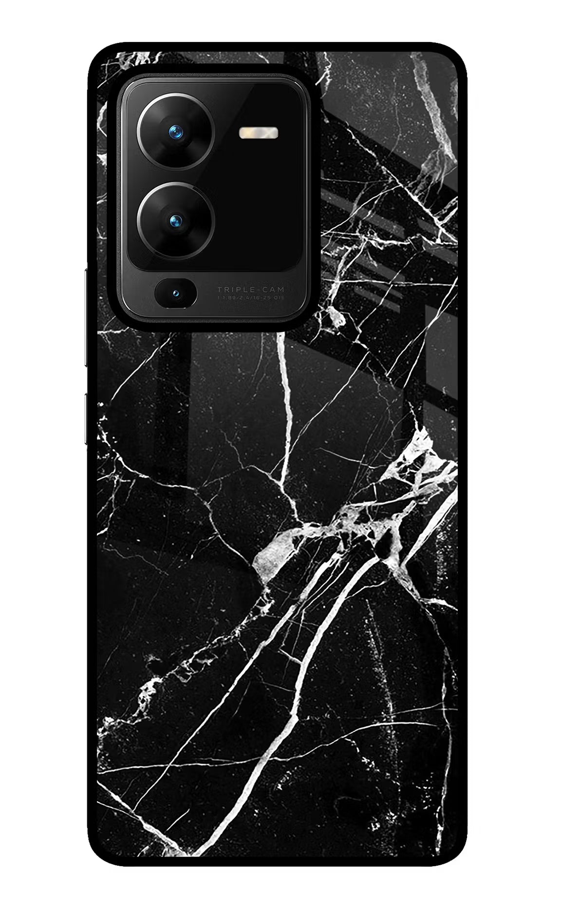 Black Marble Pattern Vivo V25 Pro 5G Glass Case Back Cover by Casekaro