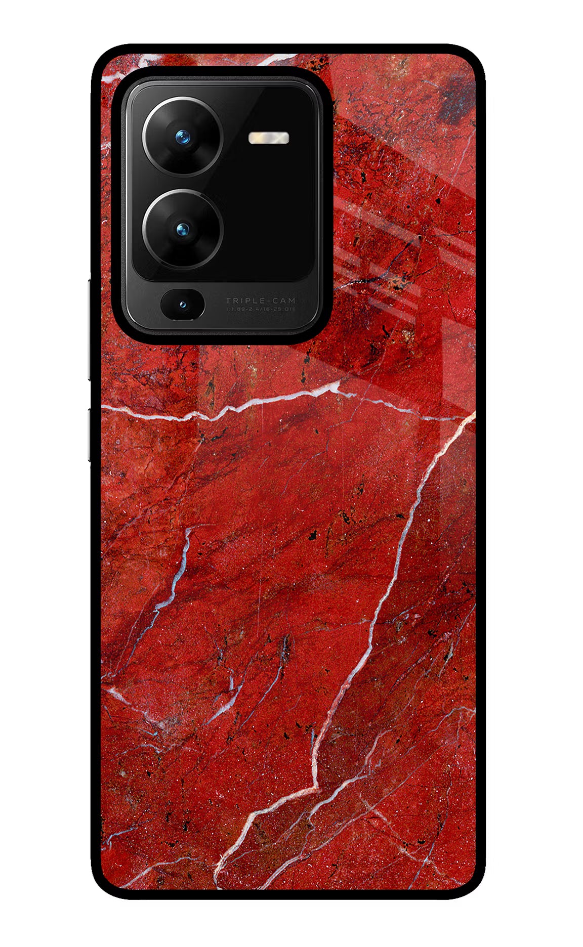 Red Marble Design Vivo V25 Pro 5G Glass Case Back Cover by Casekaro