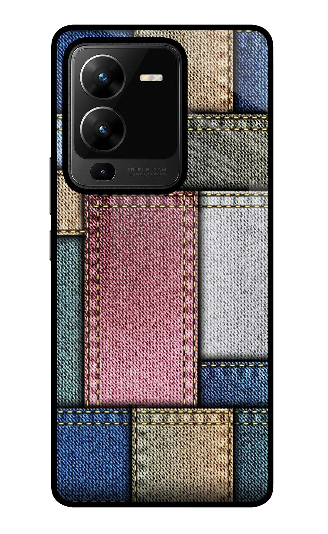 Multicolor Jeans Vivo V25 Pro 5G Glass Case Back Cover by Casekaro