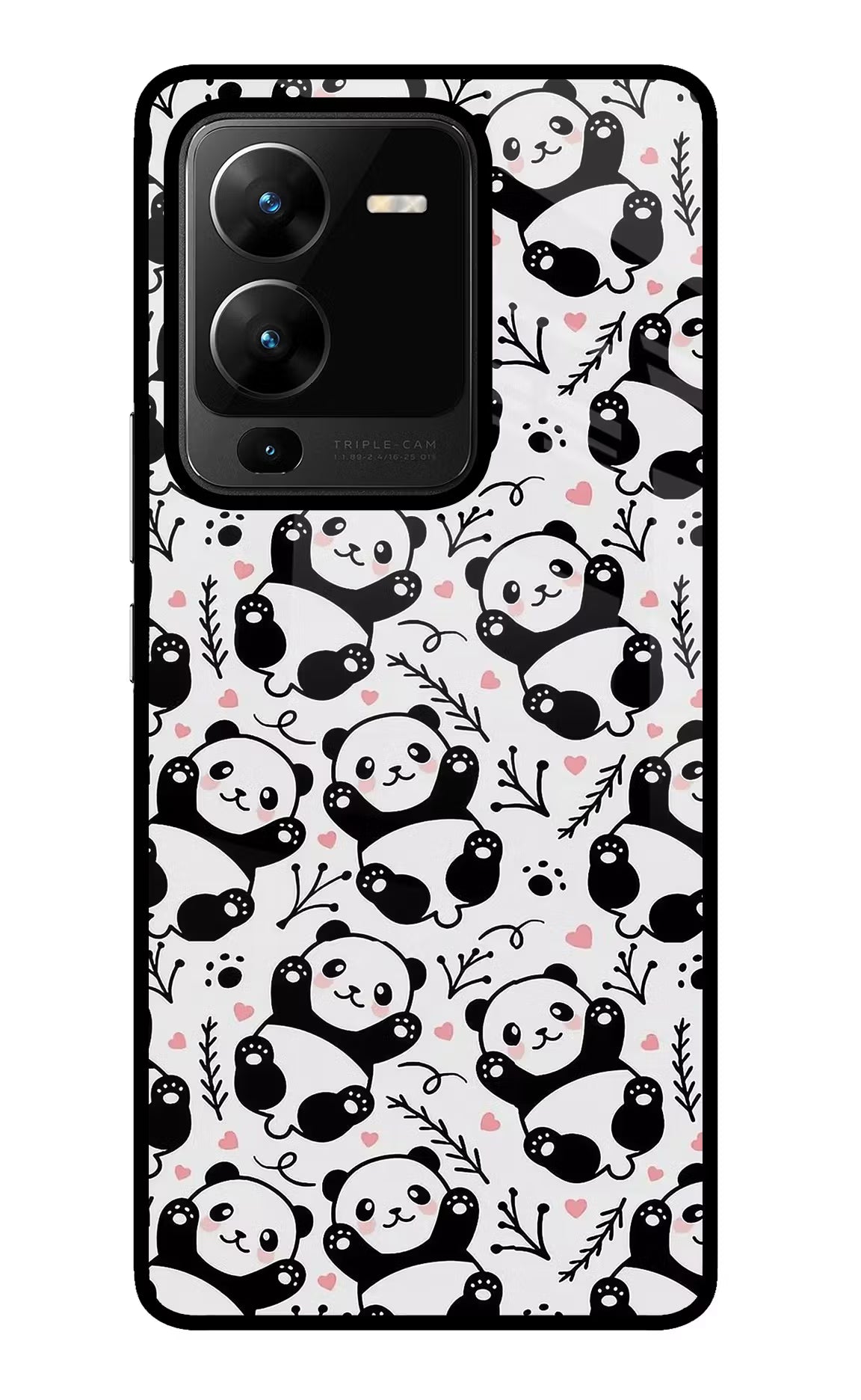 Cute Panda Vivo V25 Pro 5G Glass Case Back Cover by Casekaro