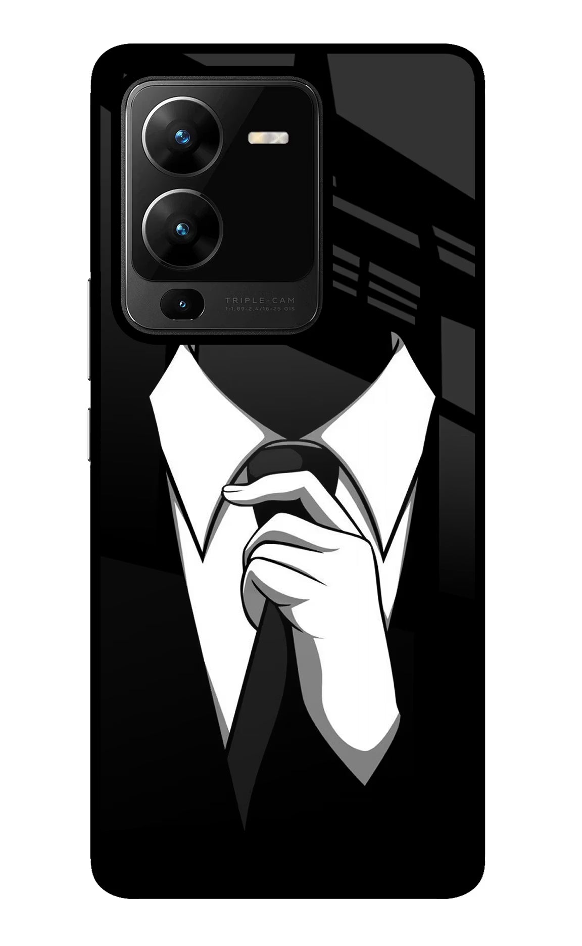 Black Tie Vivo V25 Pro 5G Glass Case Back Cover by Casekaro