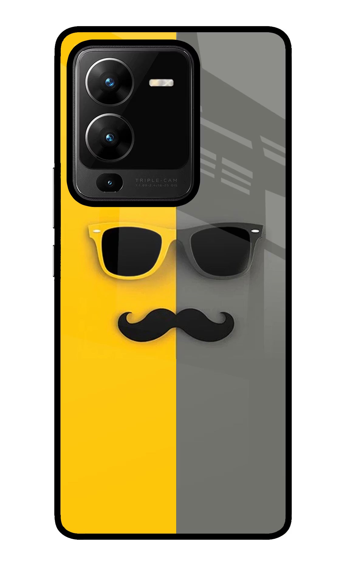 Sunglasses with Mustache Vivo V25 Pro 5G Glass Case Back Cover by Casekaro