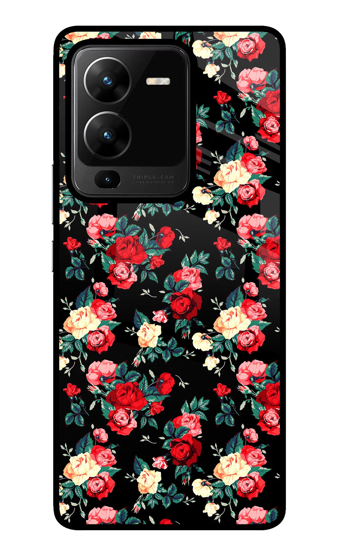 Rose Pattern Vivo V25 Pro 5G Glass Case Back Cover by Casekaro