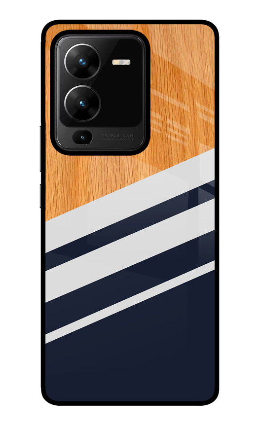 Blue and white wooden Vivo V25 Pro 5G Glass Case