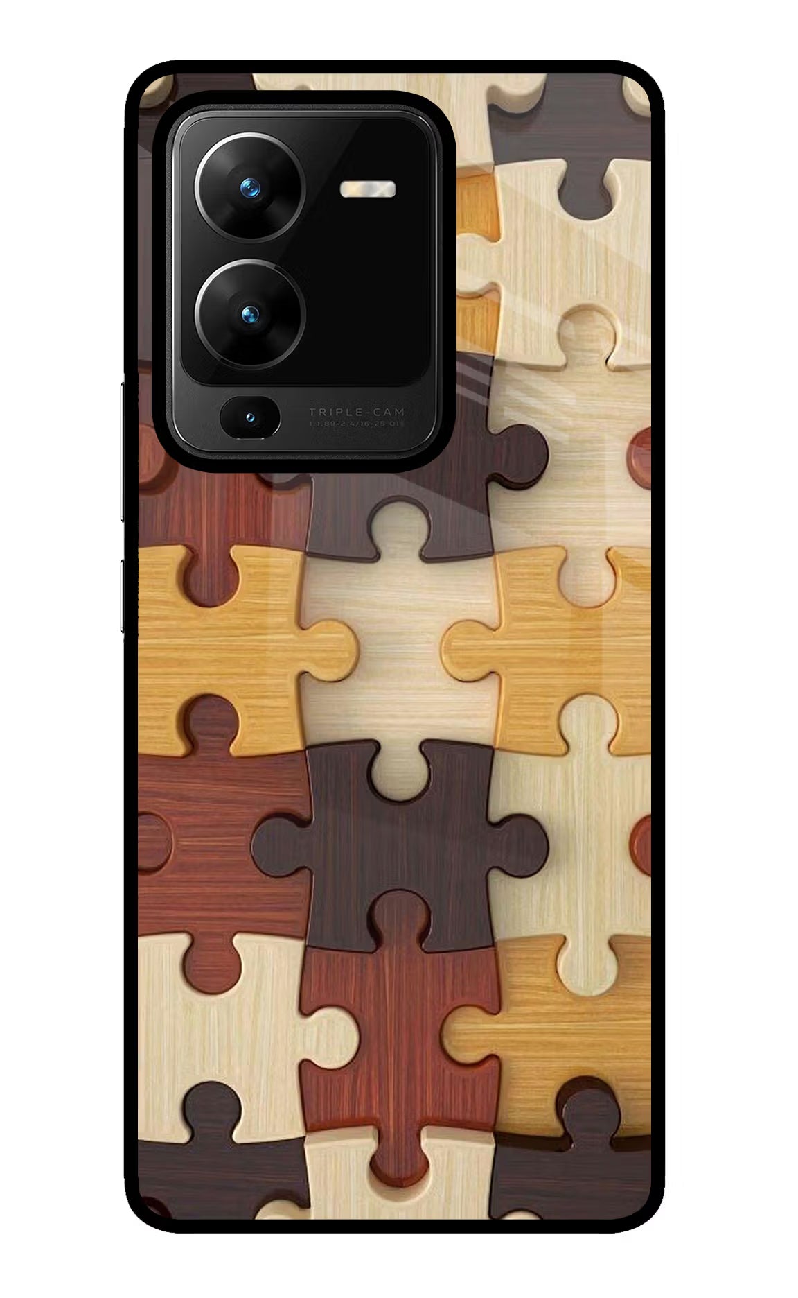 Wooden Puzzle Vivo V25 Pro 5G Glass Case Back Cover by Casekaro