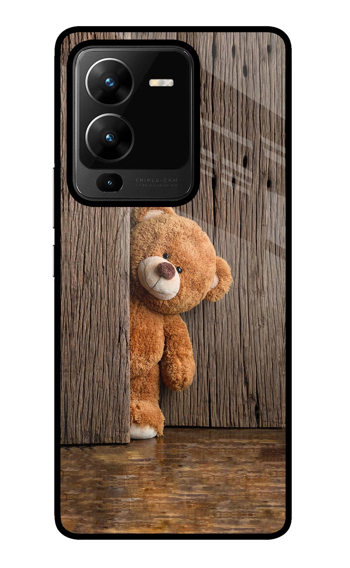 Teddy Wooden Vivo V25 Pro 5G Glass Case Back Cover by Casekaro