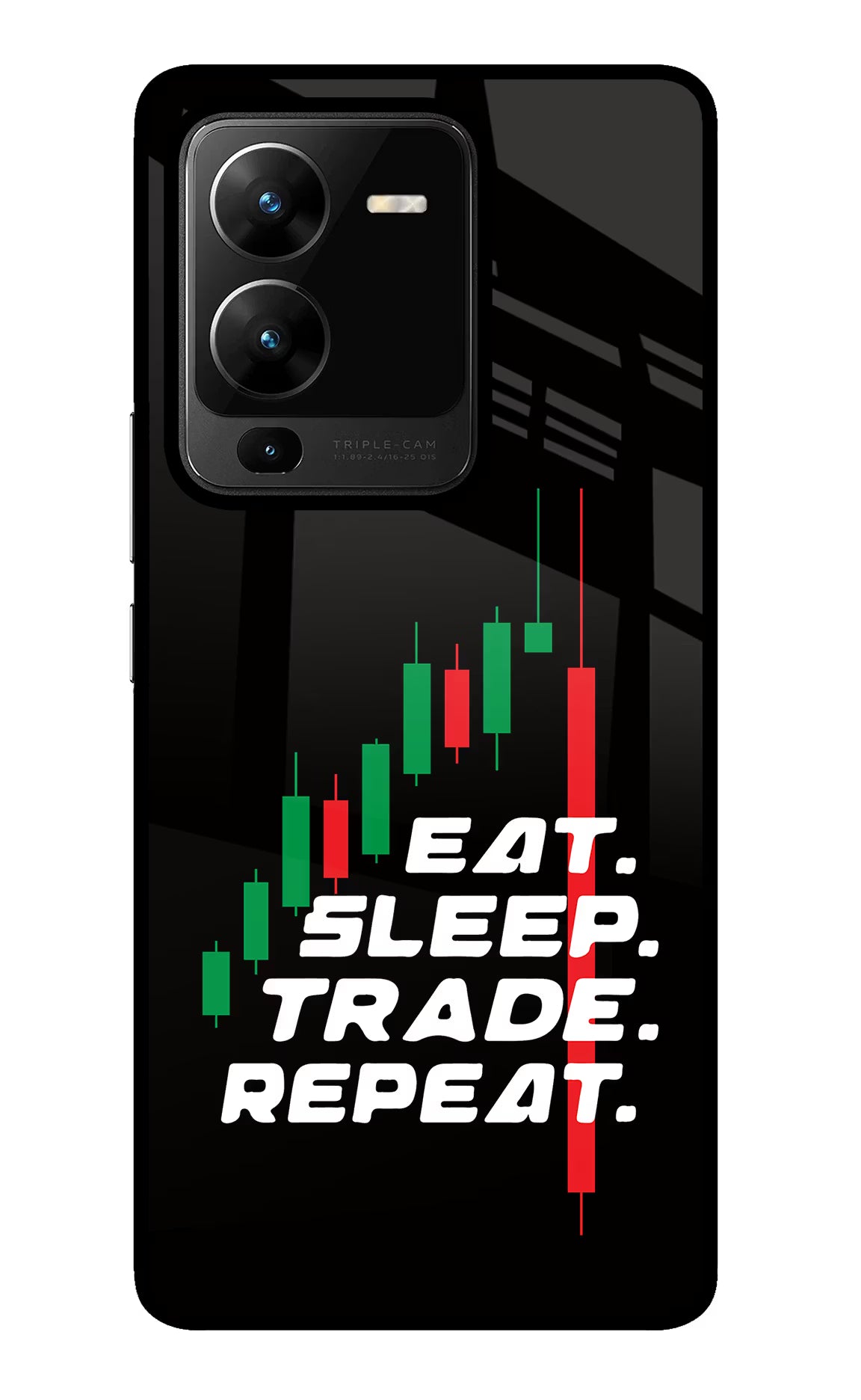 Eat Sleep Trade Repeat Vivo V25 Pro 5G Glass Case Back Cover by Casekaro