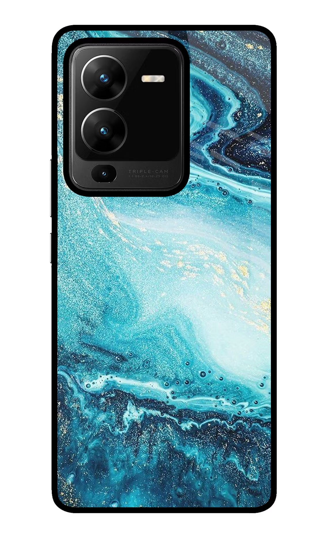 Blue Glitter Marble Vivo V25 Pro 5G Glass Case Back Cover by Casekaro